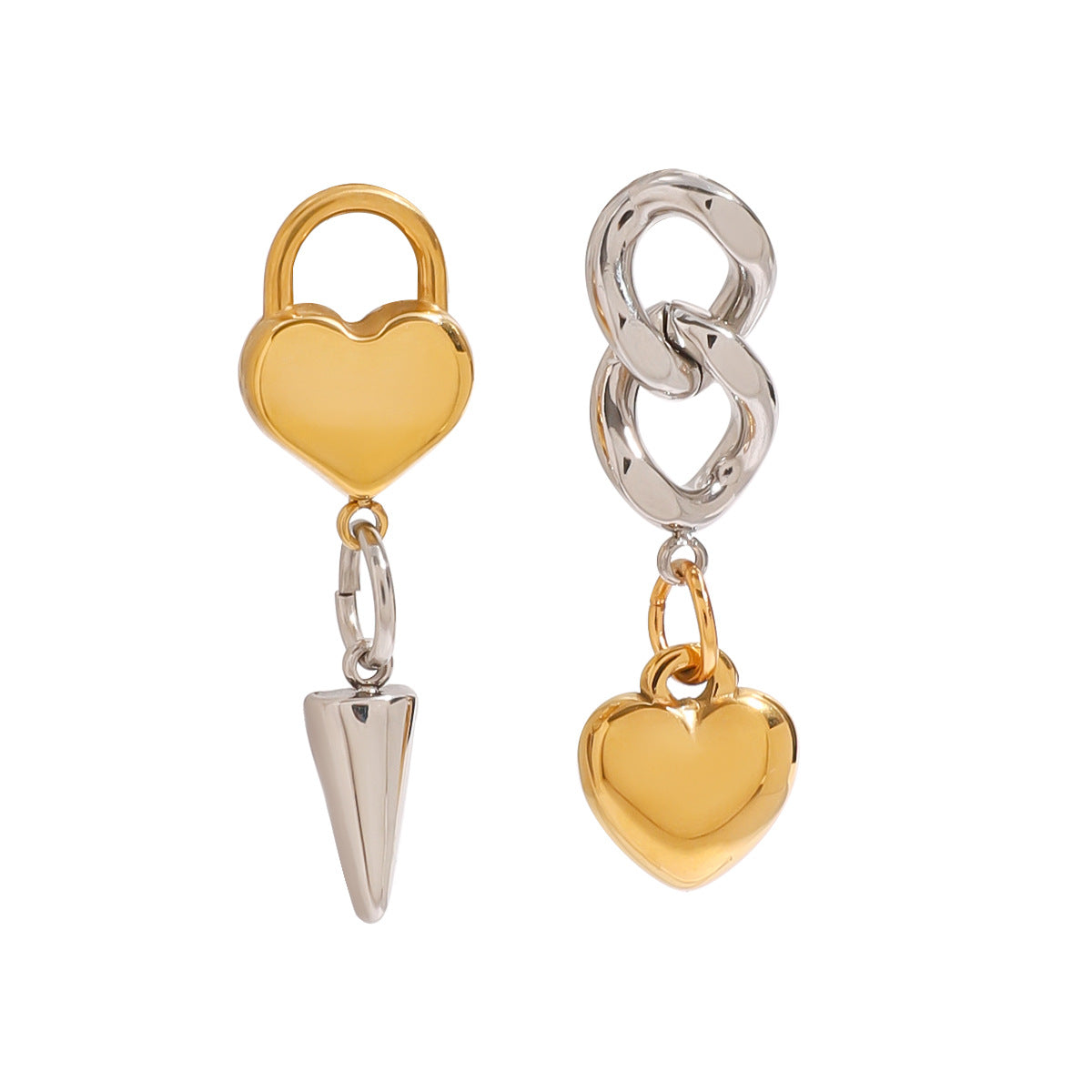 Asymmetric Heart Cone Chain Drop Earrings