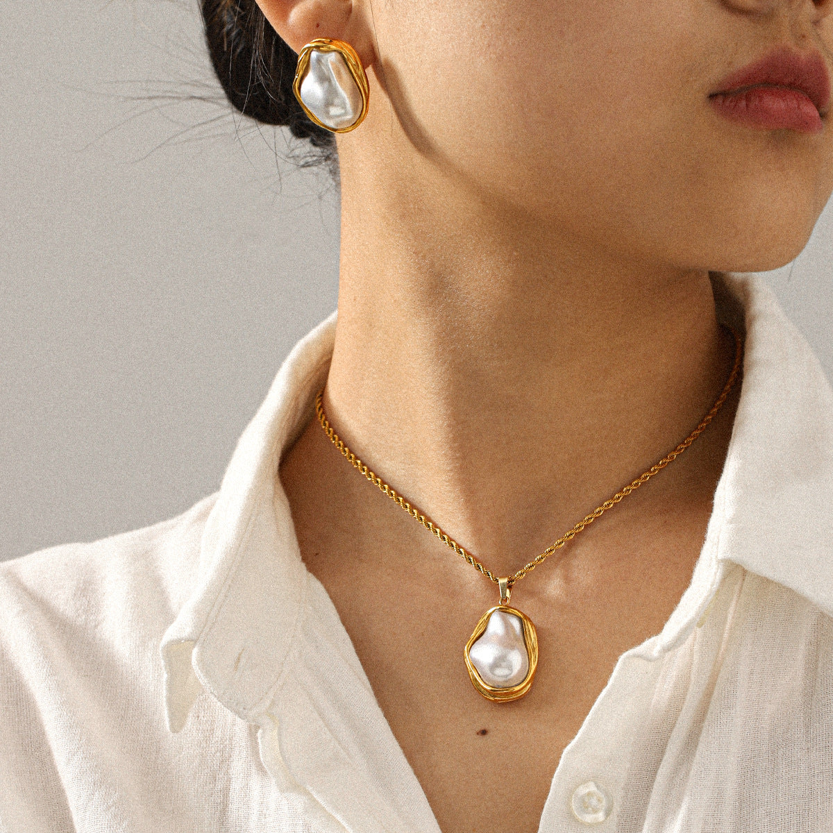 Irregular Peanut Pearl Drop Necklace