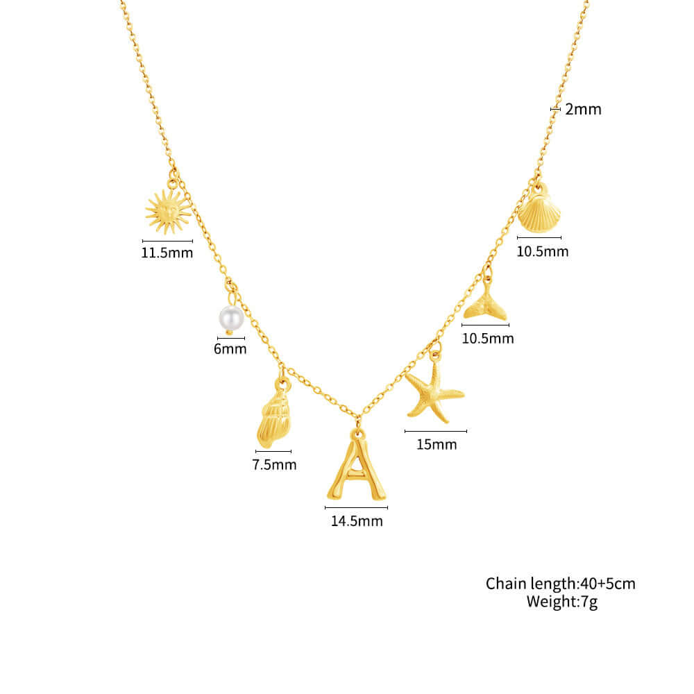 Summer Alphabet Starfish Charm Necklace
