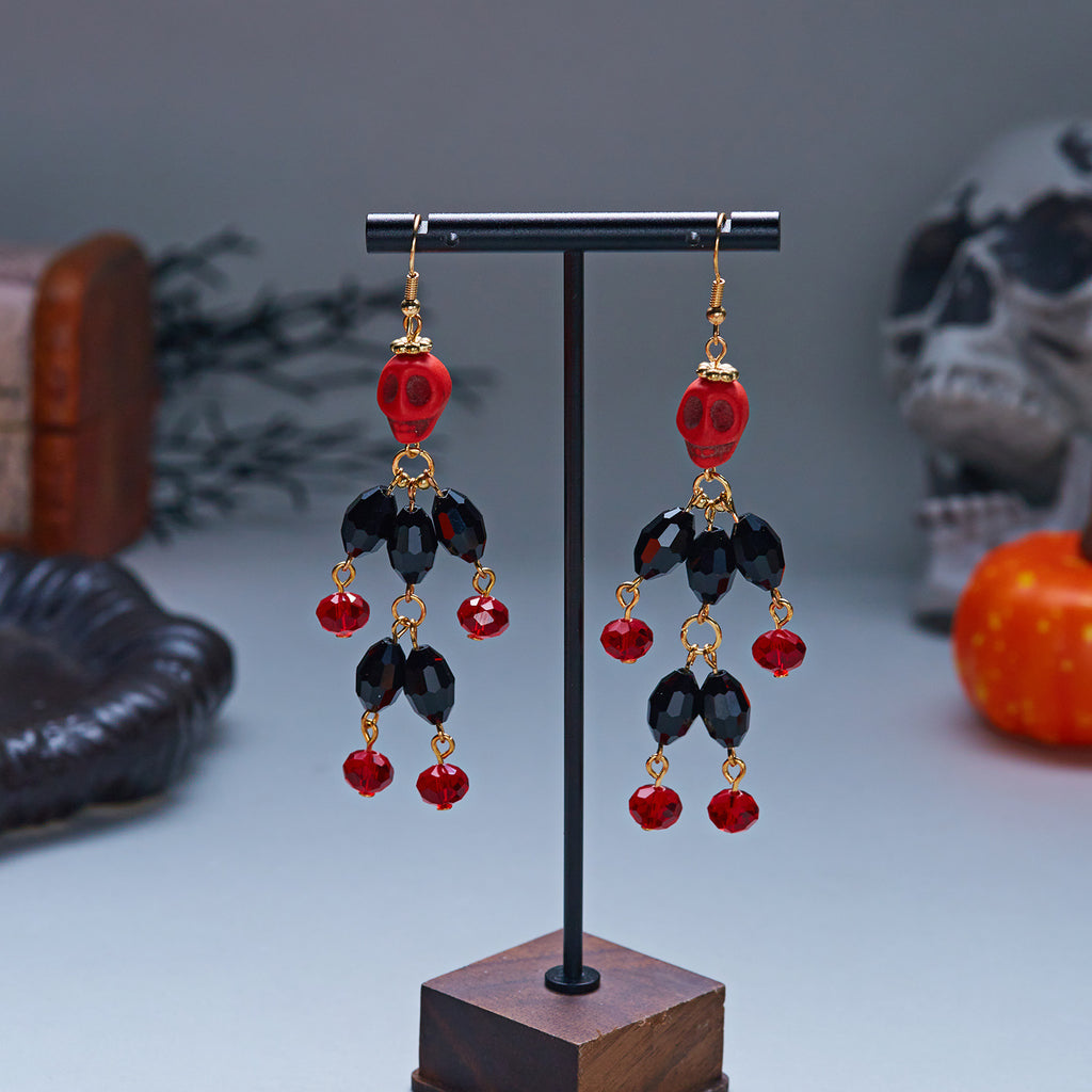 Pumpkin Spell Skull Beaded Drop Earrings