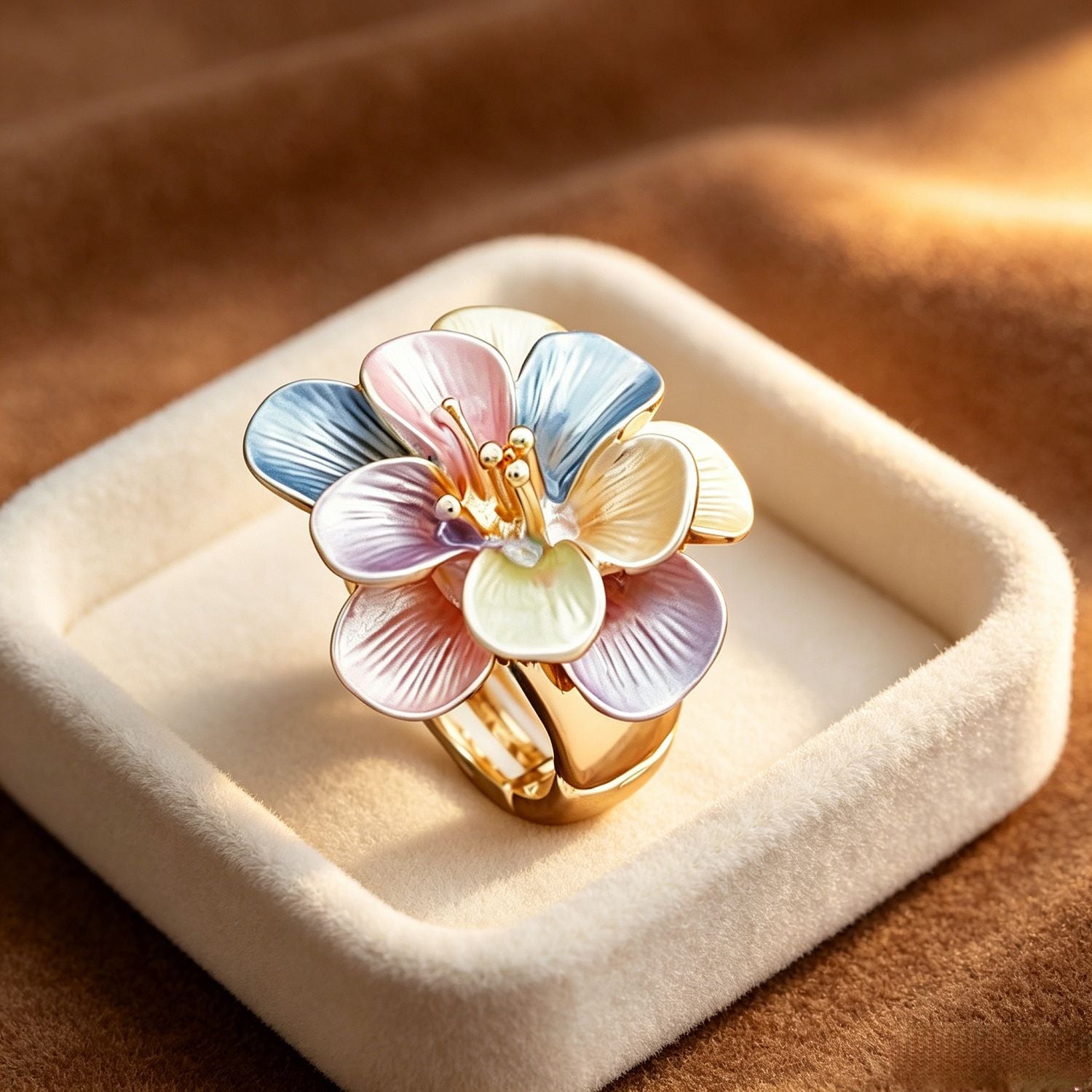 Secret Garden Enamel Flower Adjustable Ring