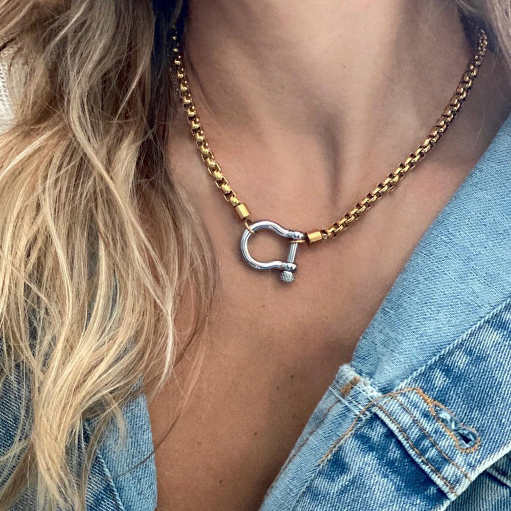 Two Tones Buckle Box Chain Necklace