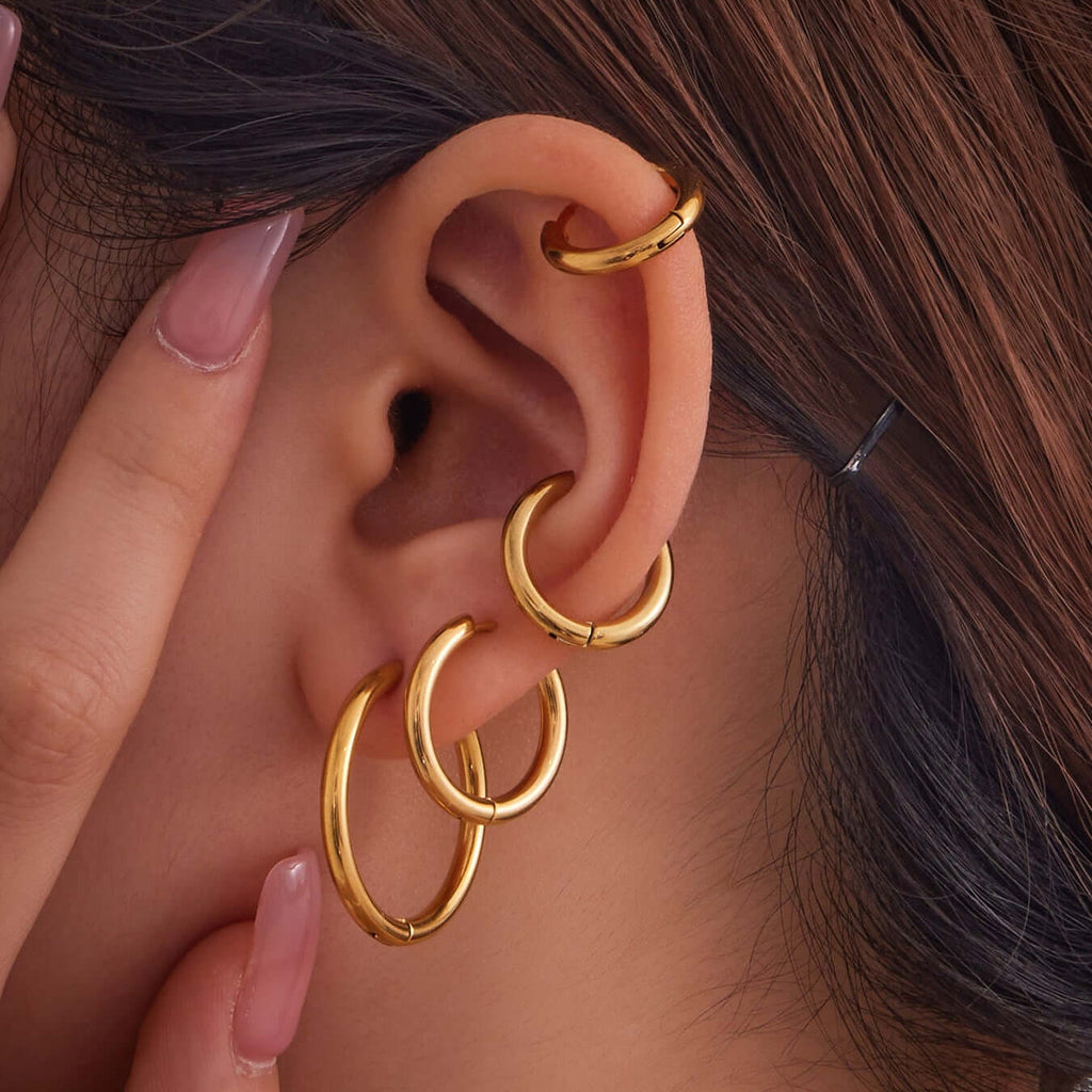 Duo Tones Basic Plain Thin Hoop Earrings