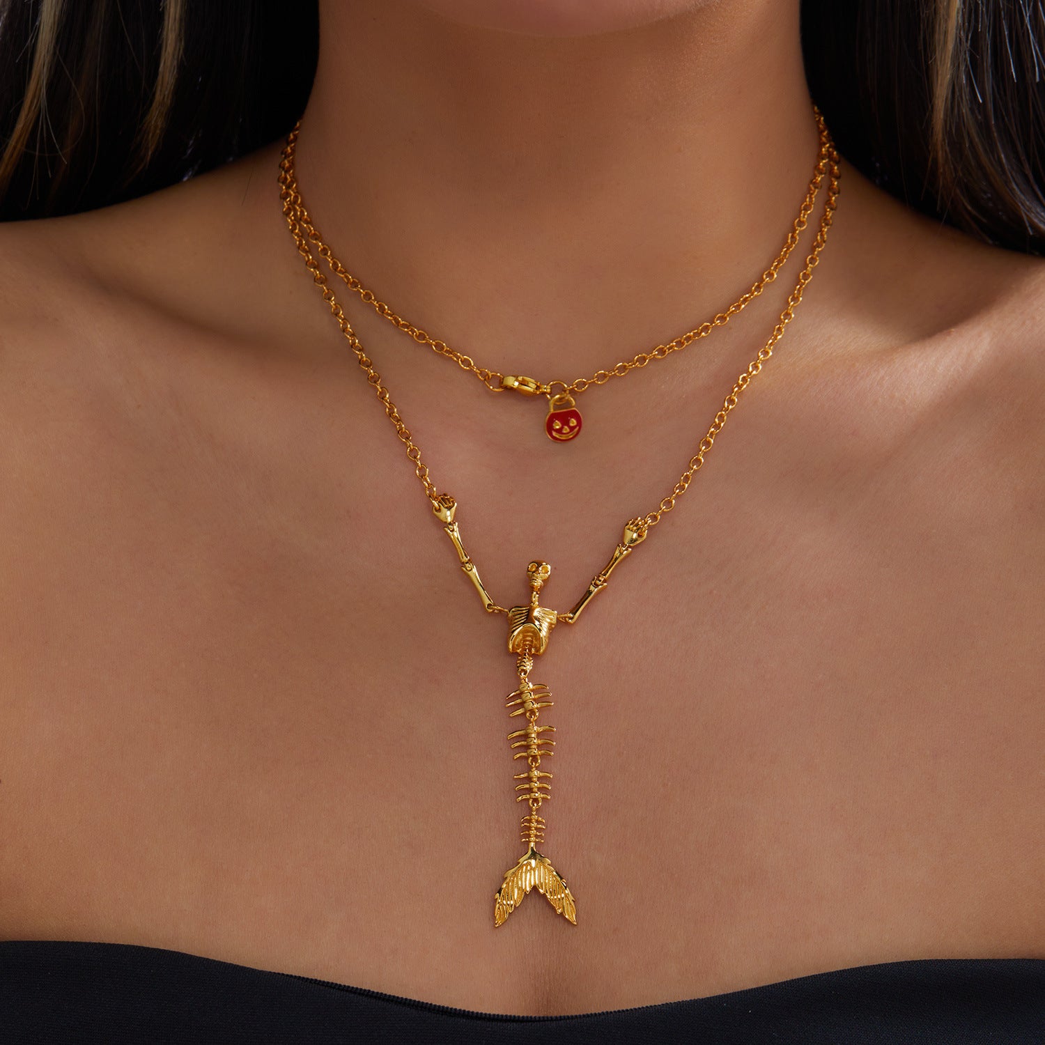Spooky Skeleton with Fish Tails Necklace