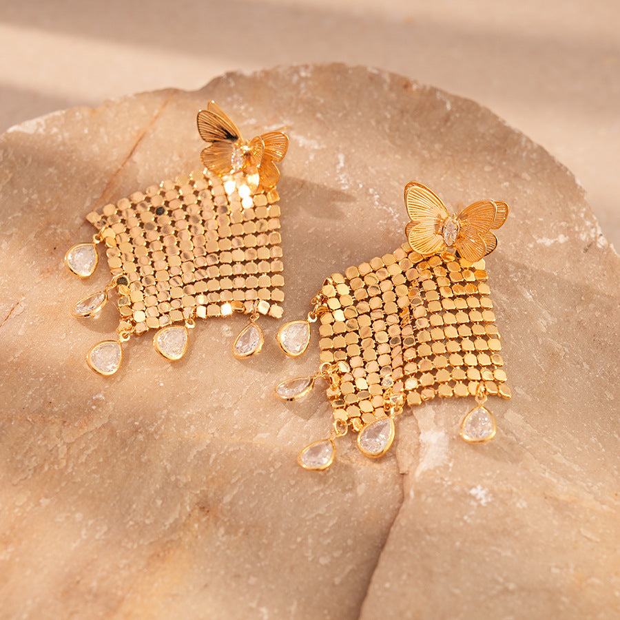 Versatile Butterfly Sequin Tassel Earrings Gold