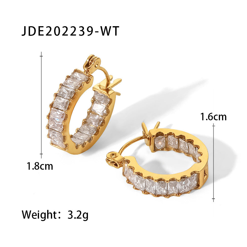 18K Gold Plated Sparkly CZ Hoop Earrings | JDE239
