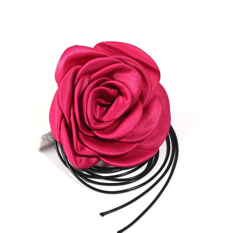 Rose Phantom Flower Suede Choker Costume Necklace | X411