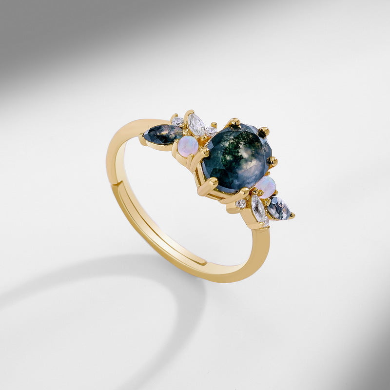 Nature inspired Moss Agate Leaf Ring
