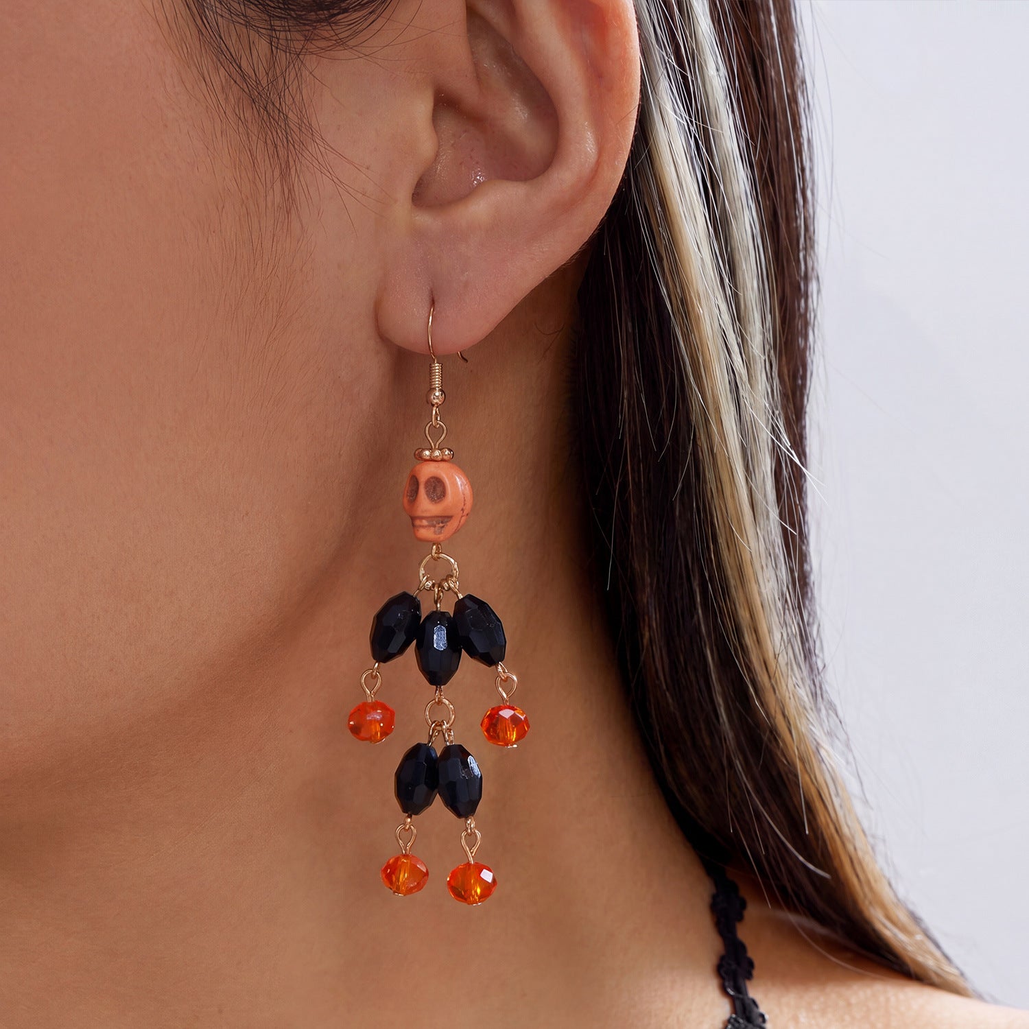 Pumpkin Spell Skull Beaded Drop Earrings