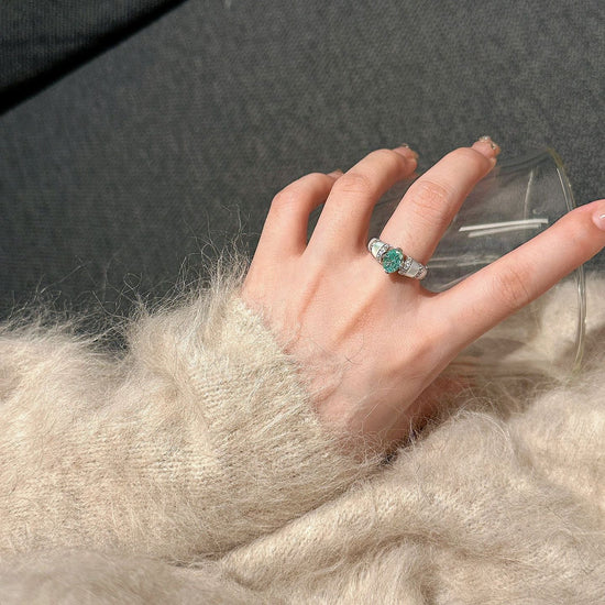 Paraiba-Inspired Blue Green Crystal Vintage Halo Ring