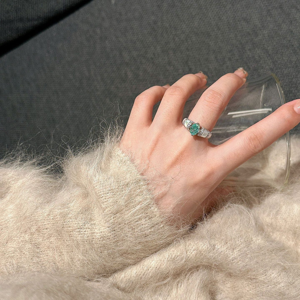 Paraiba-Inspired Blue Green Crystal Vintage Halo Ring