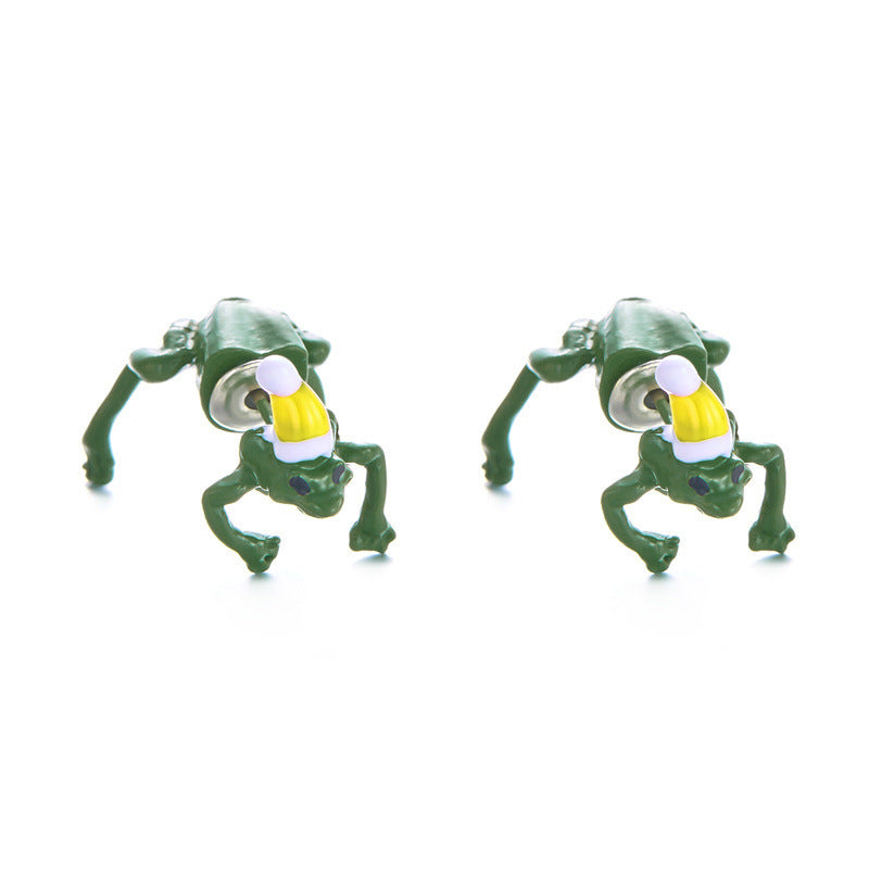 Quirky Frog Christmas Ear Jacket Front Back Earrings