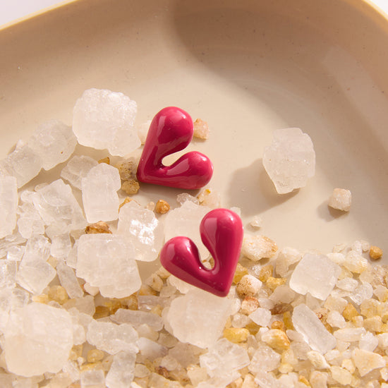 Color Red Heart Stud Earrings