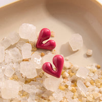 Color Red Heart Stud Earrings