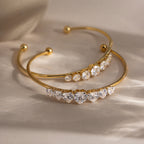 Zircon Heart Open Cuff Bangle Bracelet