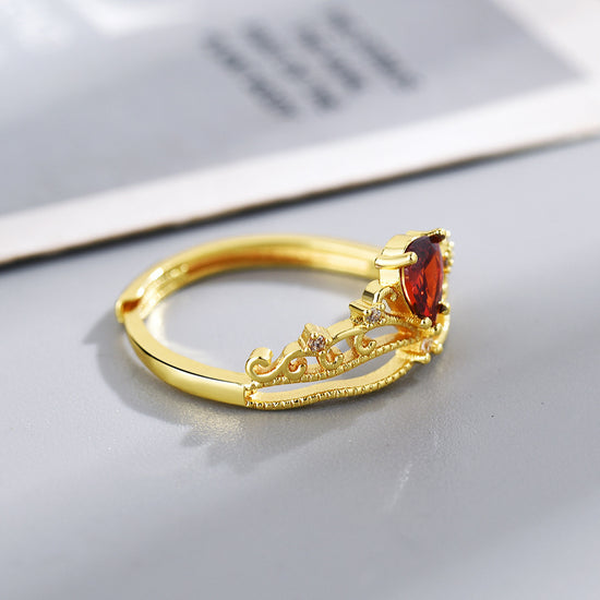 Red Garnet Filigree Curved Ring Set