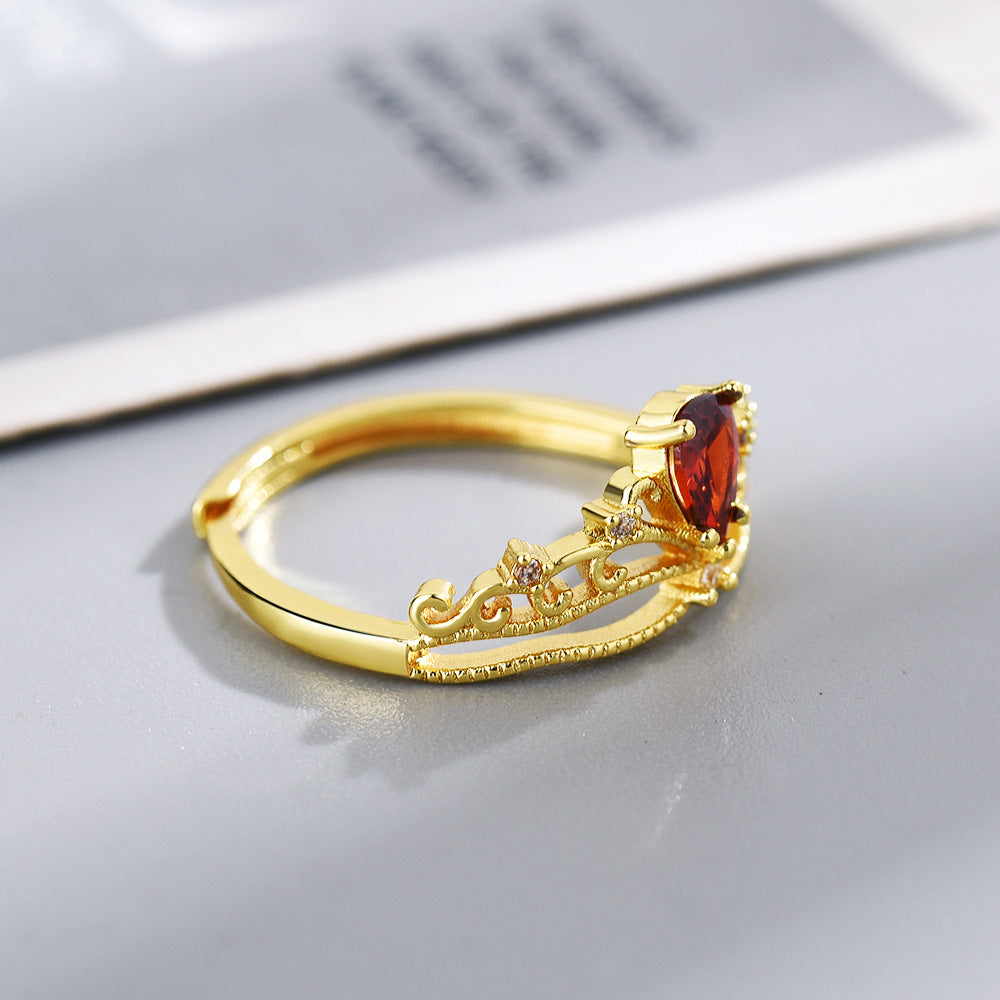 Red Garnet Filigree Curved Ring Set