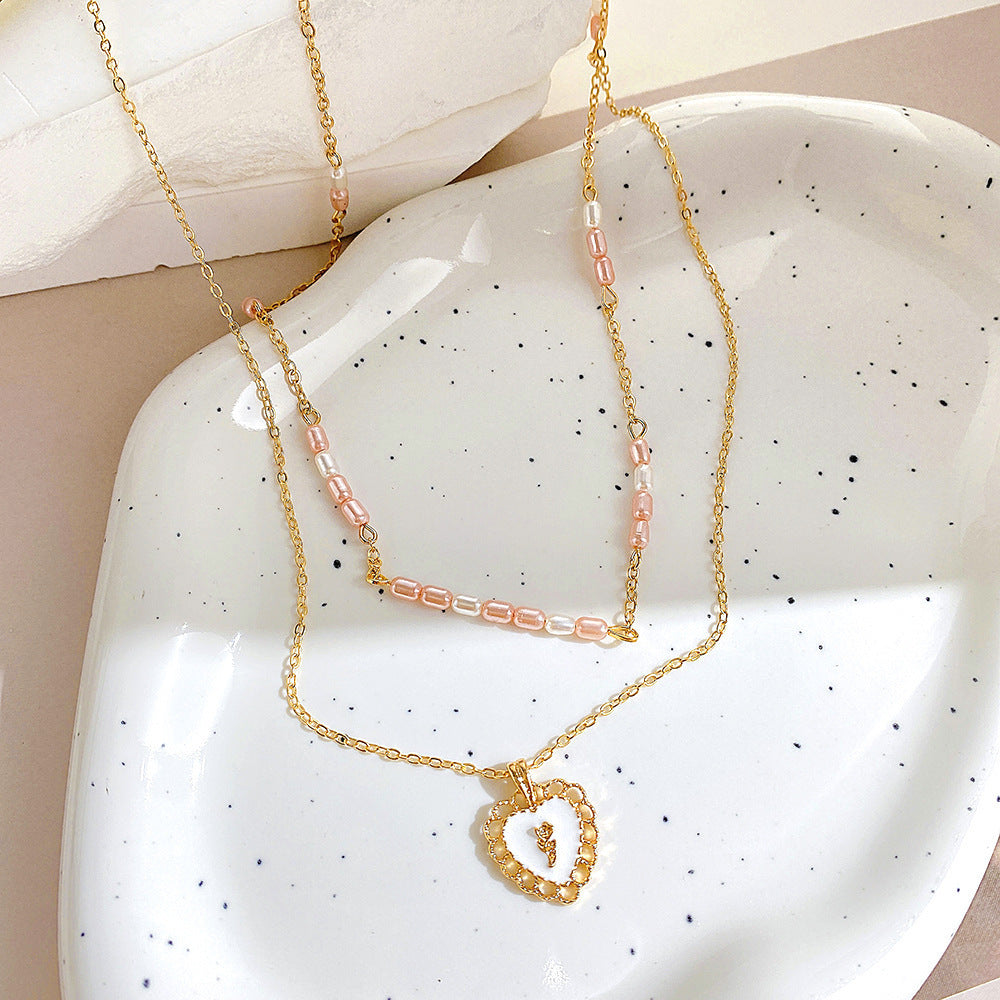 Minimal Pearl Heart Layering Pendant Necklace