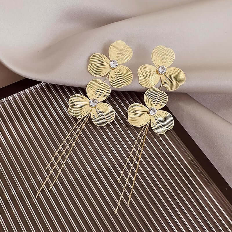 Baroque Large Flower Tassel Exaggerate Earrings