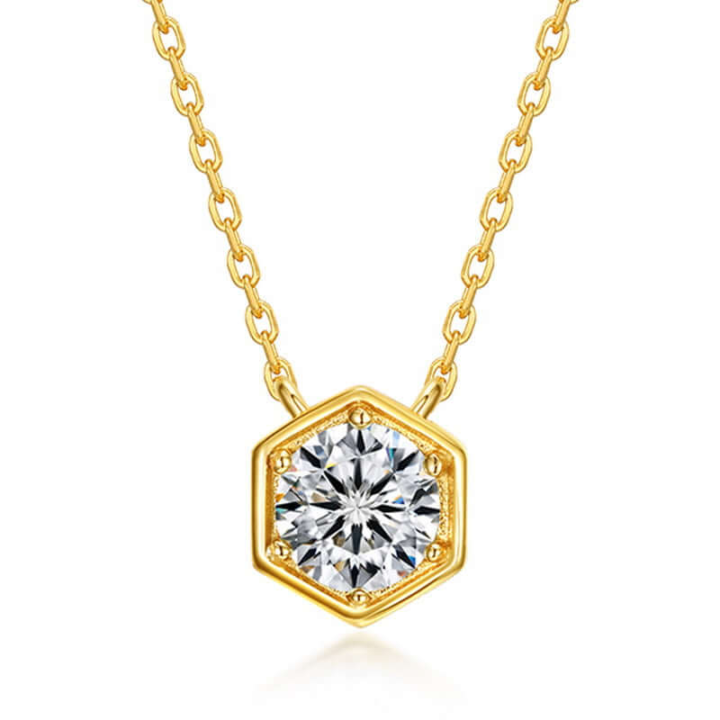 Hexagon Bezel Birth Month Moissanite Gemstone Necklace