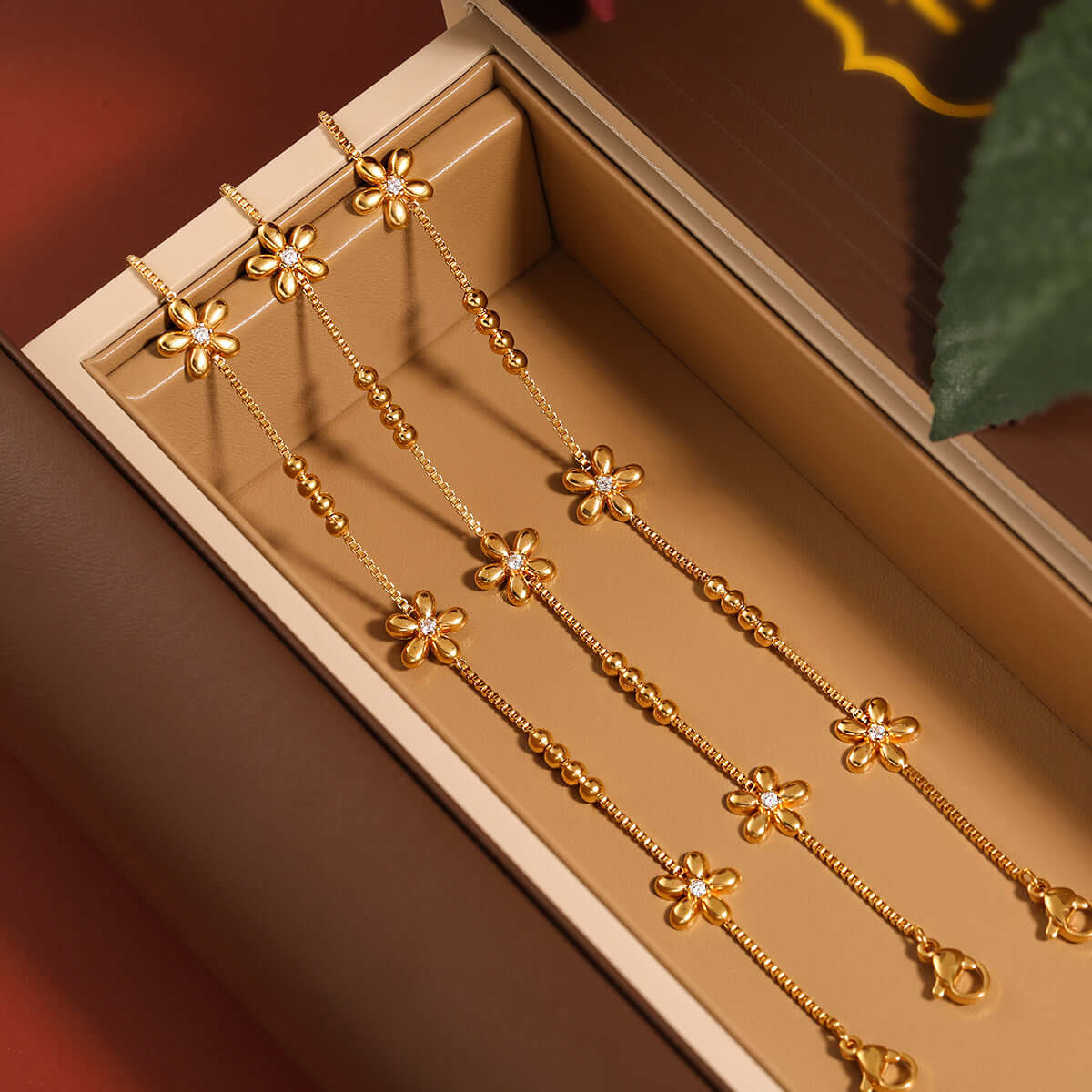 Floral Bead Bracelet Gold