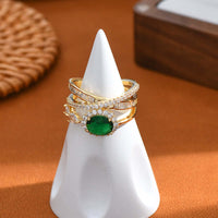 Emerald Green CZ Layer Cross Stacking Ring Set | K4205