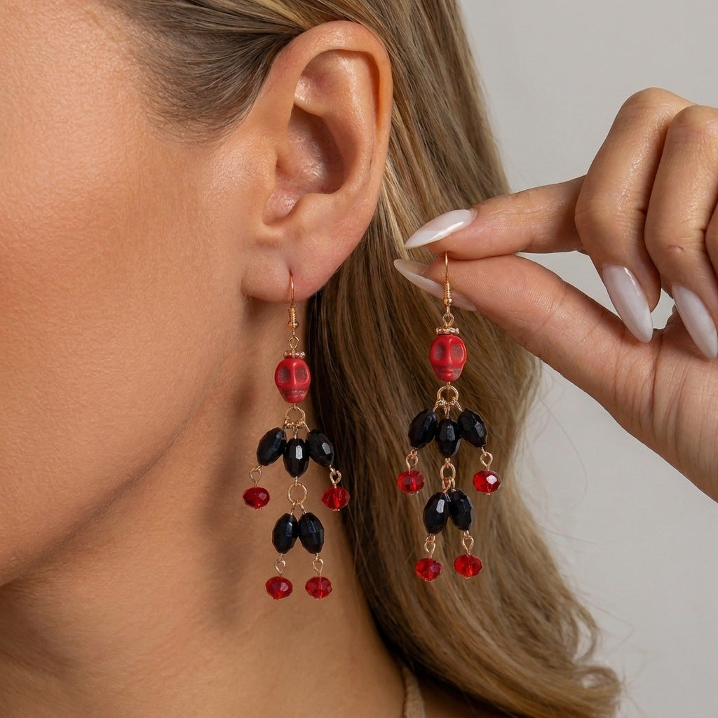 Pumpkin Spell Skull Beaded Drop Earrings