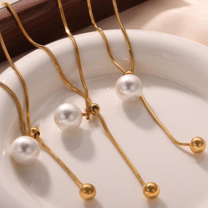 Casual Pearl Slider Lariat Chain Necklace