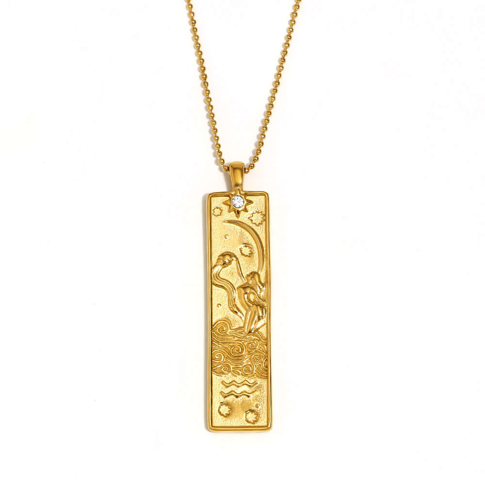 Rectangular Zodiac Pendant Necklace Gold | JN3474