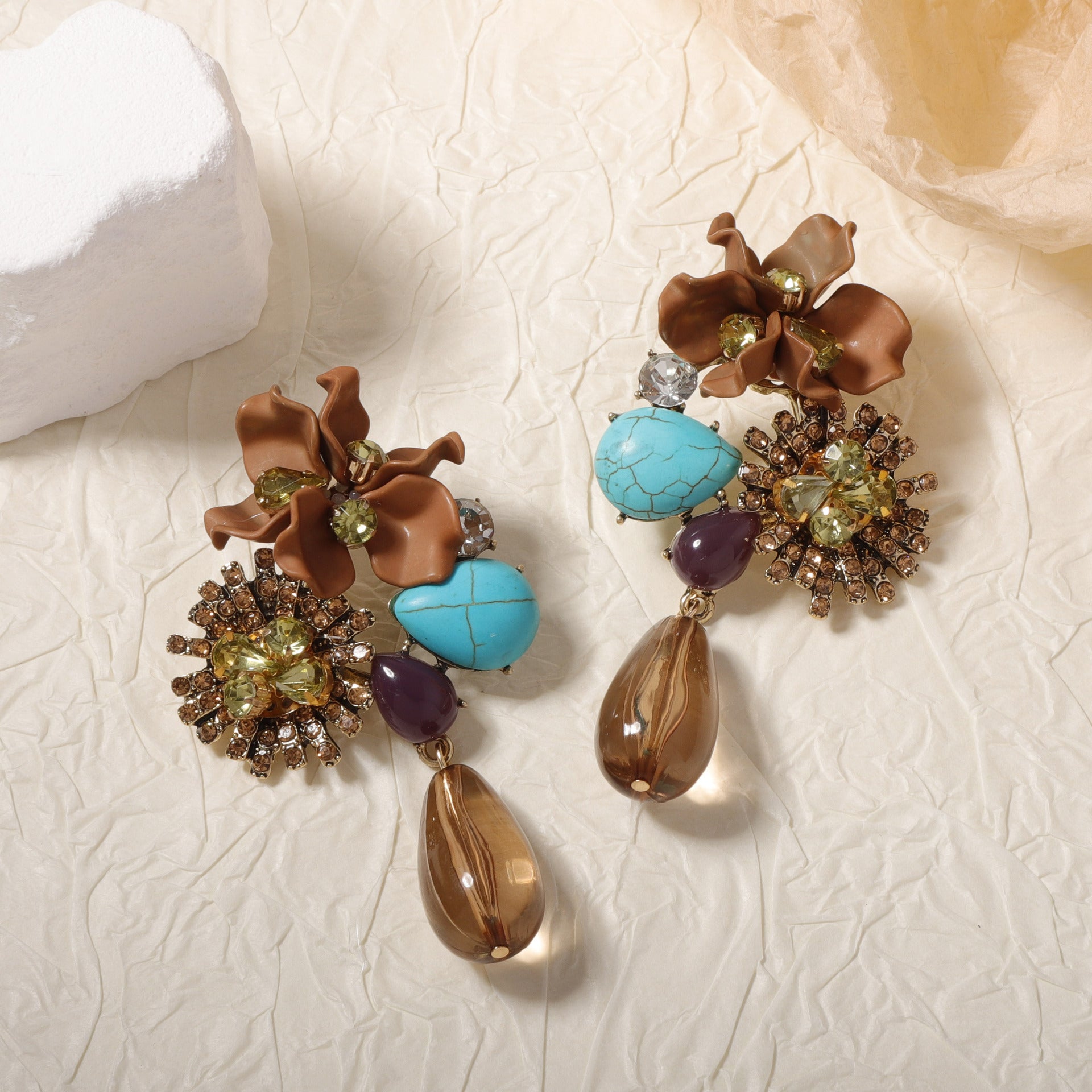 Flower Bloom Statement Drop Earrings