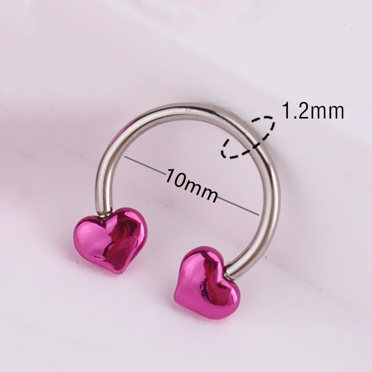 Rebel Pink Heart Horseshoe Circular Nose Ring