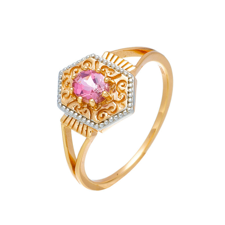 Pink Tourmaline Rhombus Retro Filigree Ring