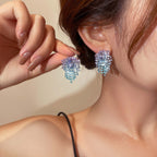 Sparkly Rhinestone Burst Stud Tassel Earring 