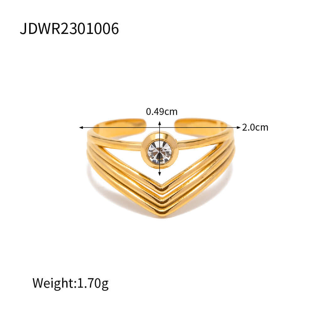 18K Gold Bezel Chevron Ring Stackable