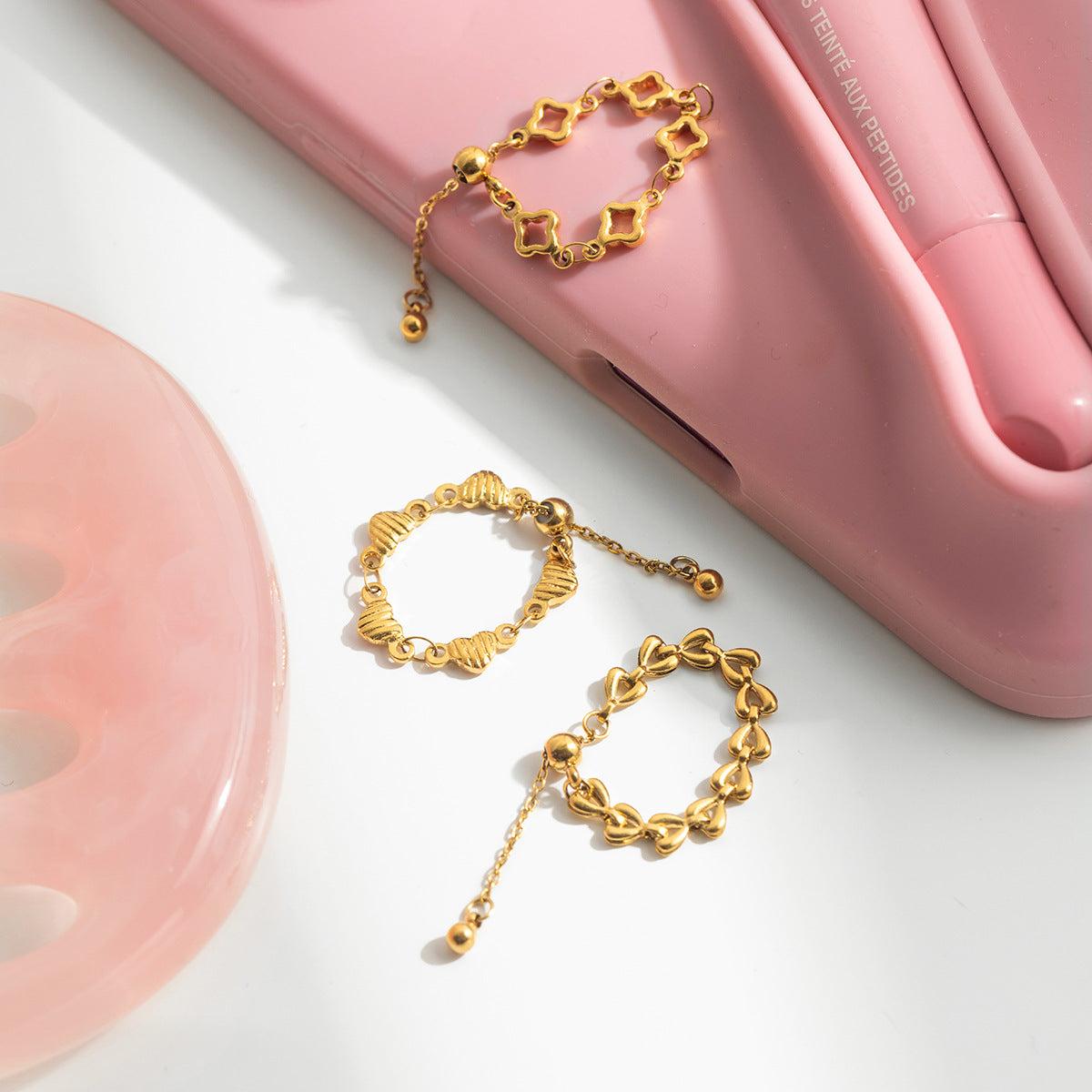 Unique Solid Heart Chain Ring