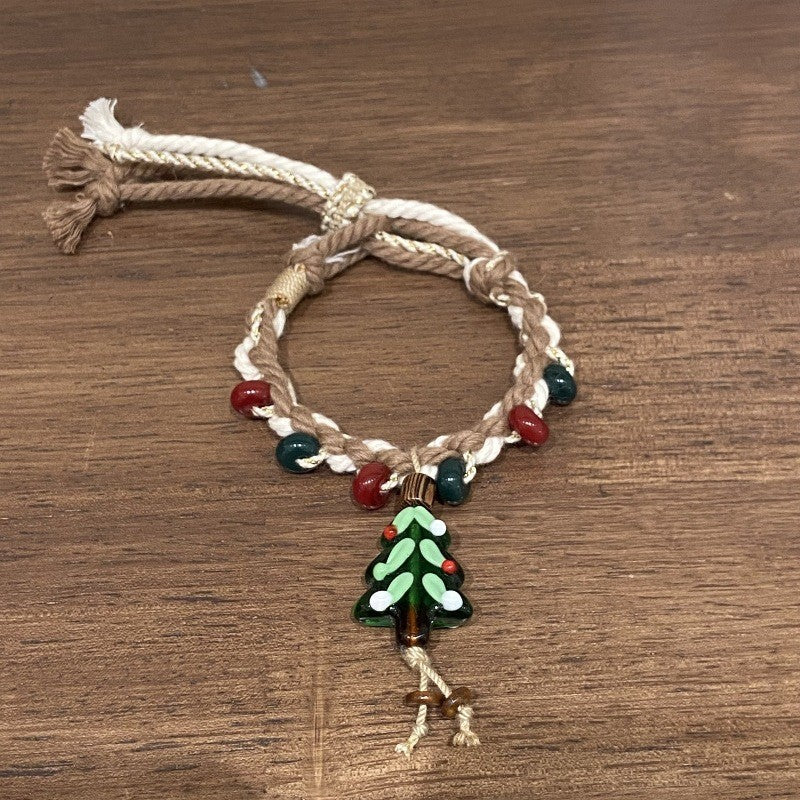 Gingerbread Snowman Charm Cute Woven Braided Xmas Bracelet