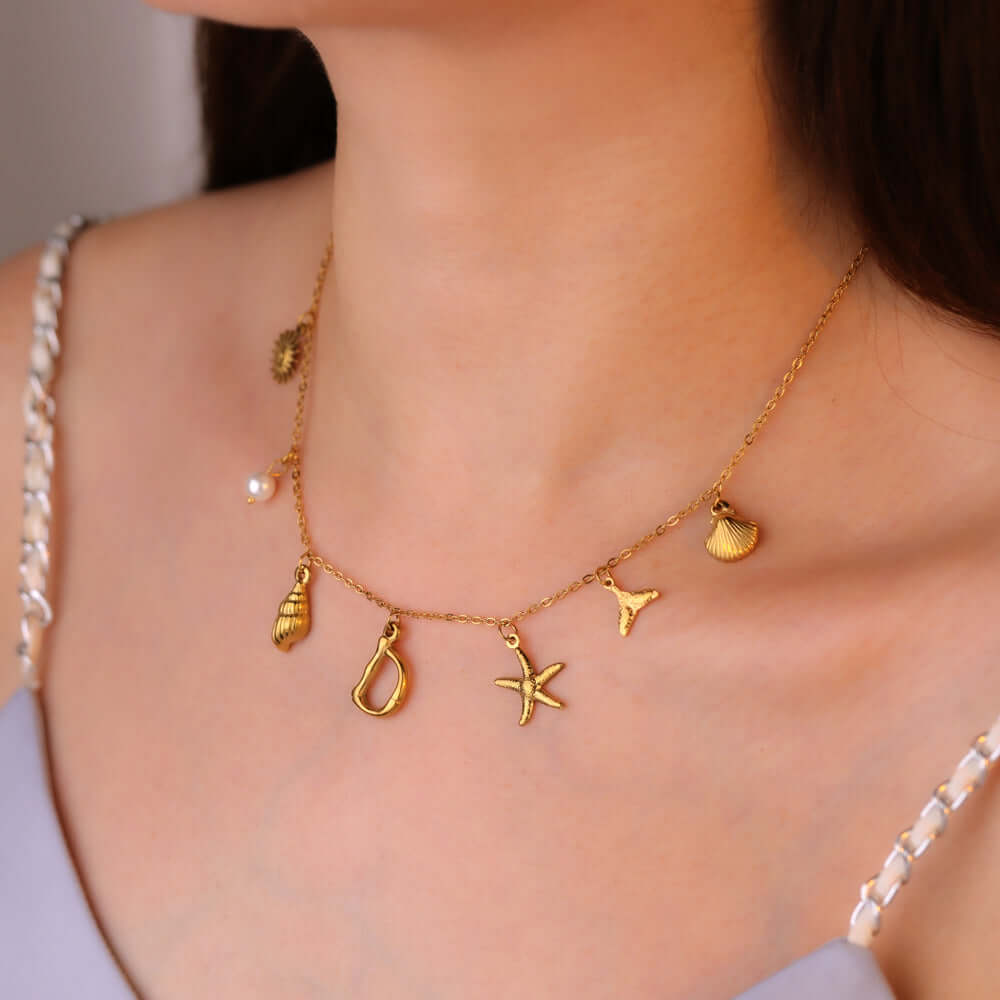 Summer Alphabet Starfish Charm Necklace