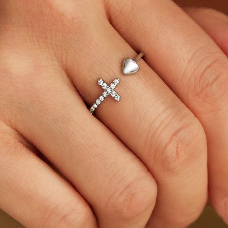 Cross Heart Open Pinky Ring