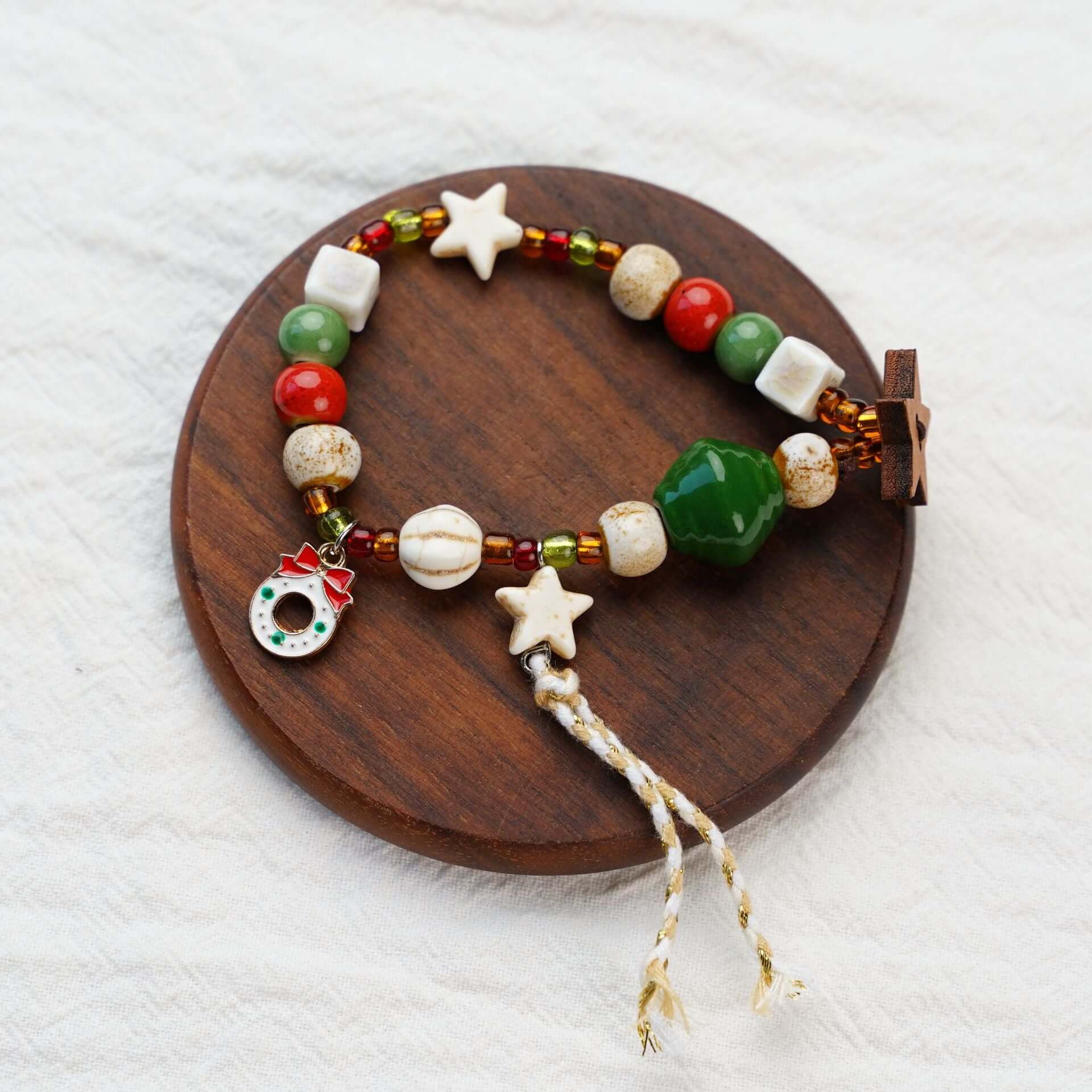 Woven Beaded Christmas Charm Bracelet