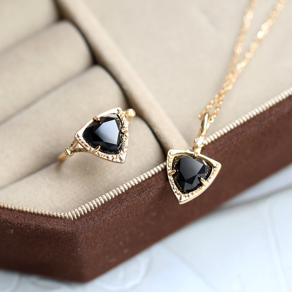 Trillion Black Onyx Flow Ring and Necklace