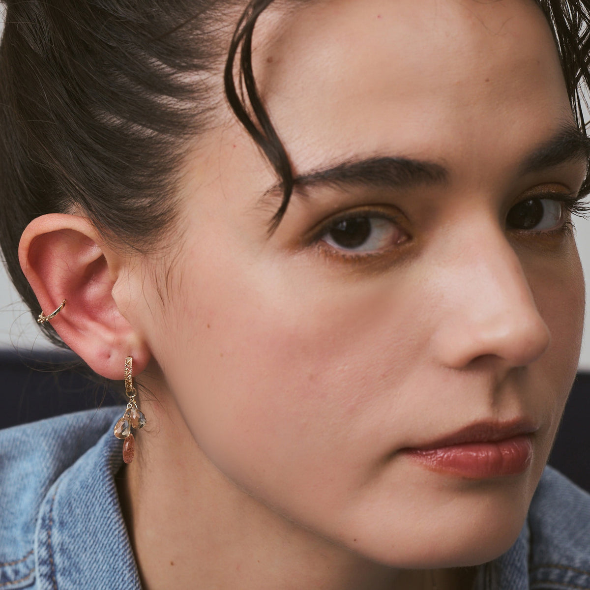 Hollow Citrine Sunstone Droplet Earrings