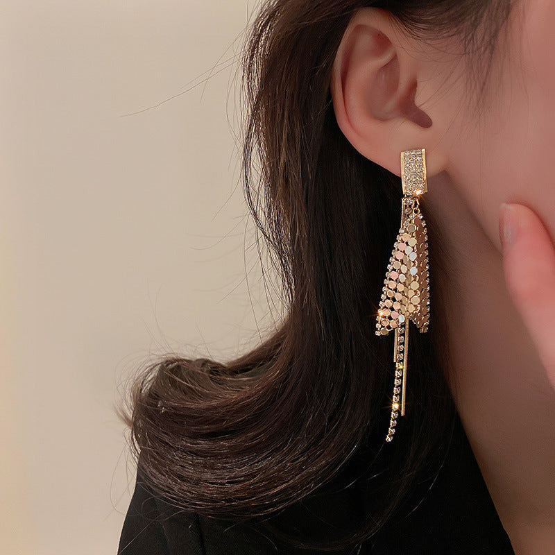 2 Way Bling Sequin Fish Tail Tassel Earrings