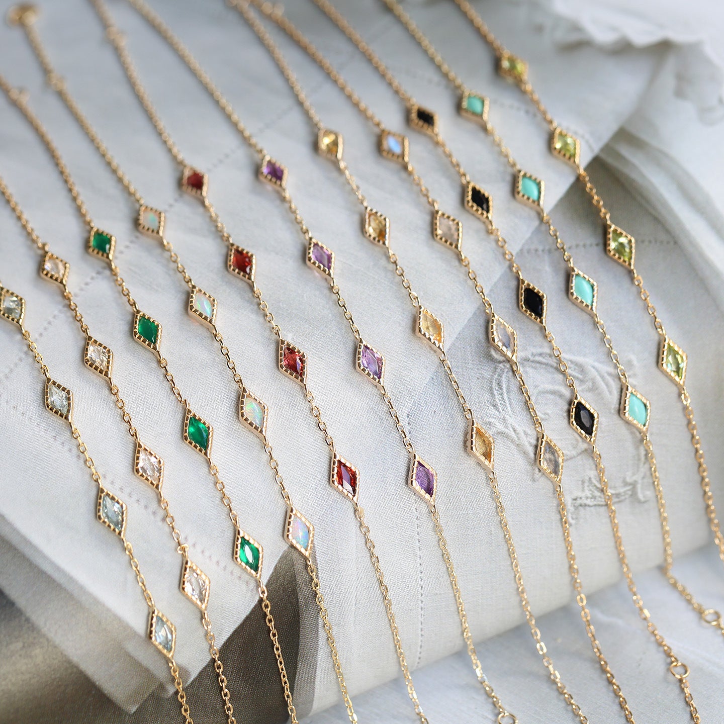Birthstone Diamond Labradorite Black Onyx Link Chain