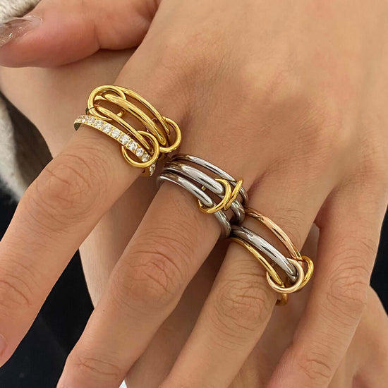 Two Tone Interlocking Layered Connected Plain Ring 