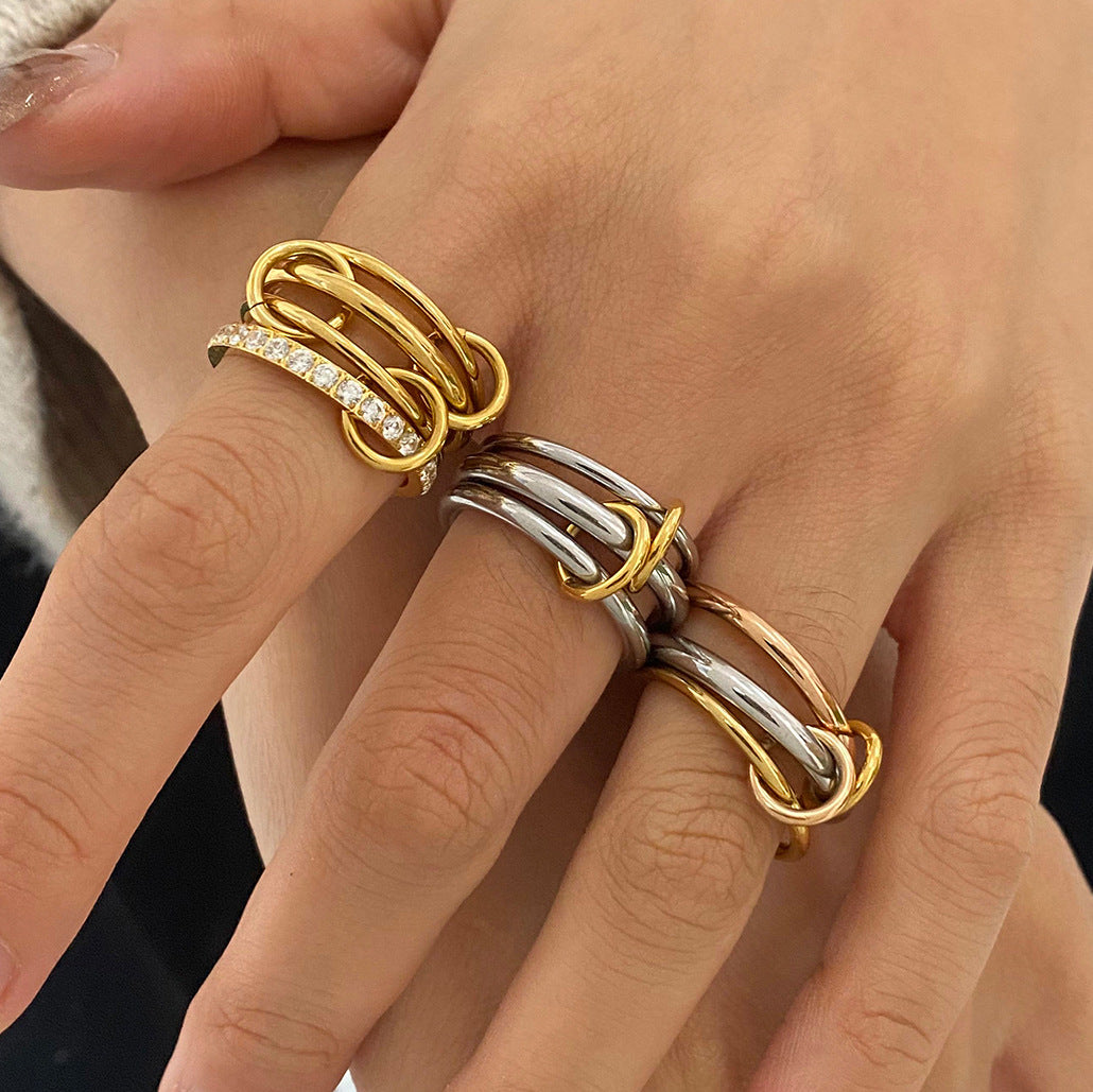 Two Tone Interlocking Layered Connected Plain Ring 