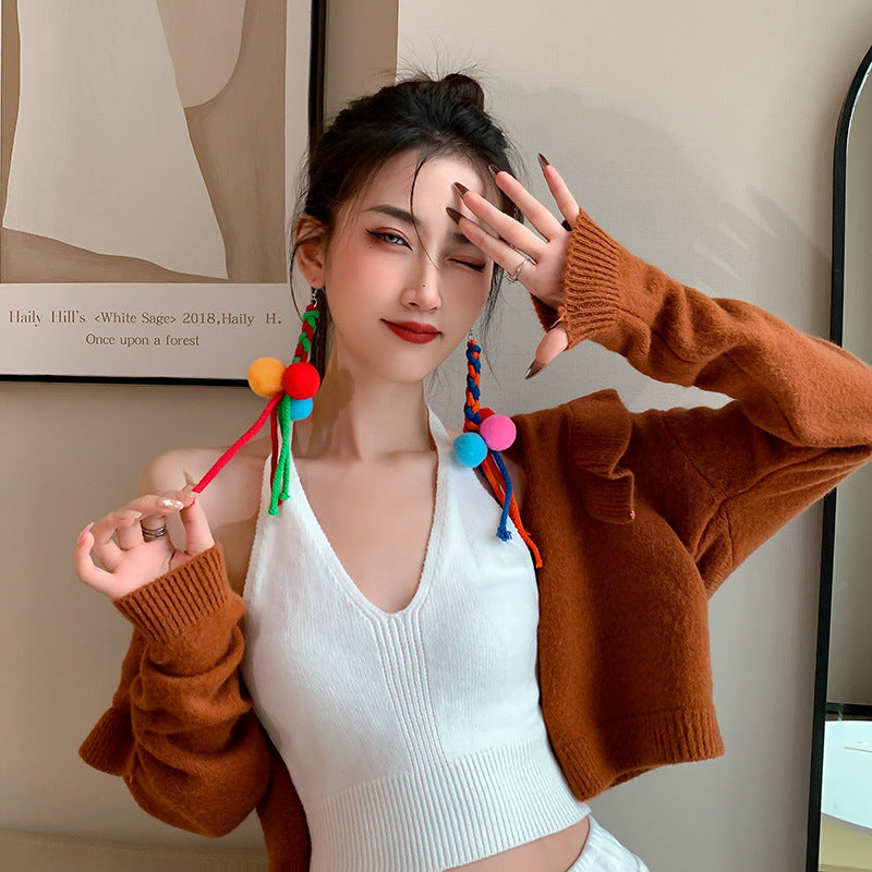 Rainbow Ethical Knit Ornament Tassel Long Drop Earrings