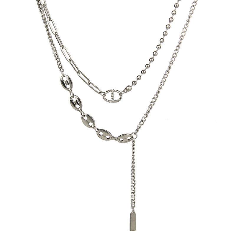 Asymmetric Silver Tassel Pig Nose Layer Chain Necklace