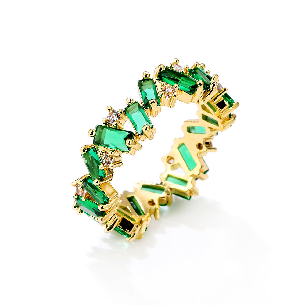 Irregular Geometric Green CZ Eternity Ring