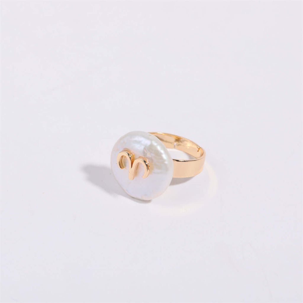 14K Horoscope Zodiac Sign Pearl Stacking Ring | MQ801