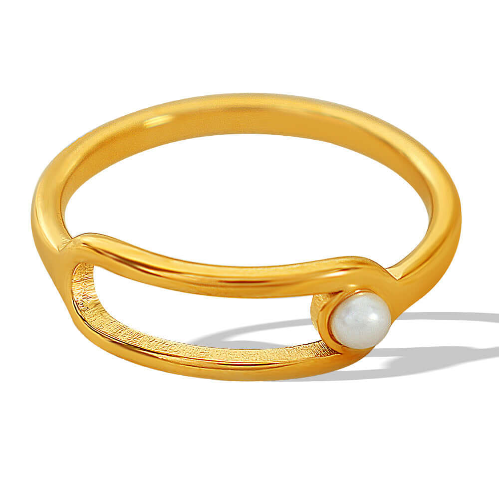 18K Gold Pearl Safety Pin Rings